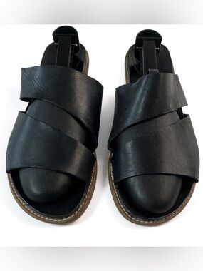 Tahari Mercer Leather Slide Sandals – Black Minimalist Flats – Size 10M